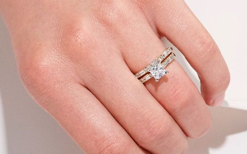 Dot-dash diamond ring and engagement ring